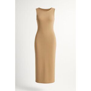 WeWoreWhat Boat Neck Midi Dress Beige Women’s Large Cotton Rib Knit Minimalist